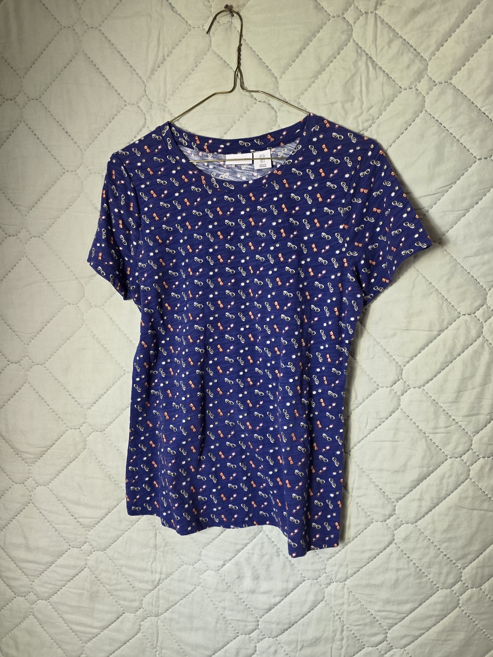 Tabitha Webb Blue Sunglass Print Crew Neck Top Y2K 
Size S